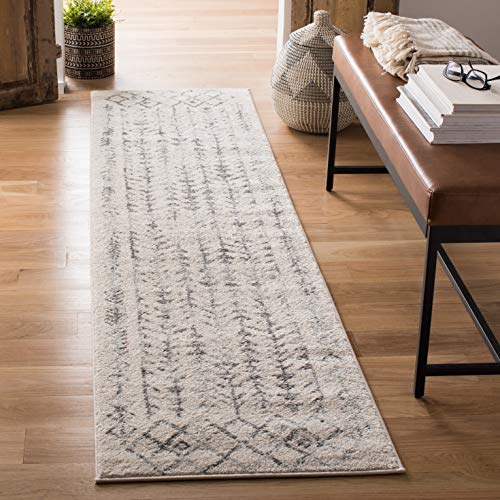 SAFAVIEH Tulum Collection Runner Rug - 2' x 11', Ivory & Grey, Moroccan Boho Distressed Design, Non-Shedding & Easy Care, Ideal for High Traffic Areas in Living Room, Bedroom (TUL262A)