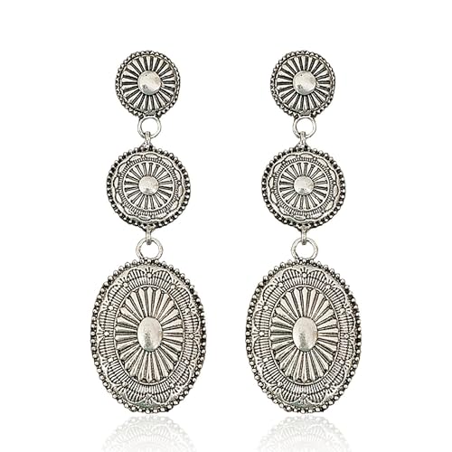 Western Earrings for Women Vintage Concho Jewelry Country Concert Accessories Cowgirl Chic Turquoise Drop Earrings Western Outfit Statement Earring Rodeo Gift