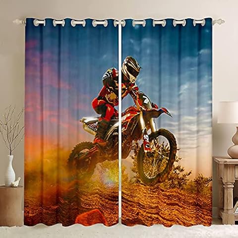 3D Motocross Room Darkening Curtains Cover