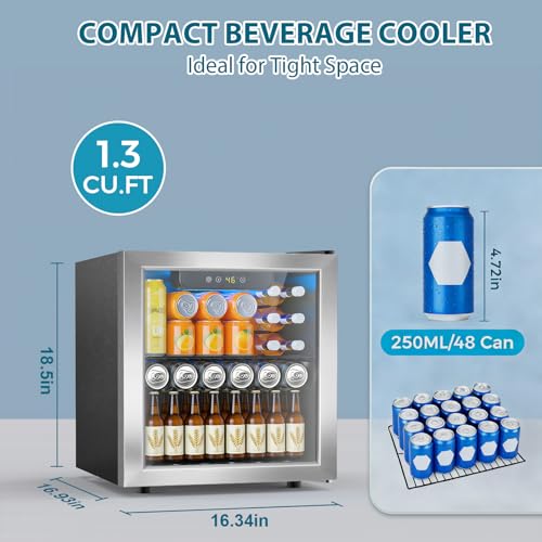 Electactic 48 Can Beverage Refrigerator,12 Bottle Wine Cooler with Seamless Stainless Steel & Glass Door, Digital Temperature Display, Countertop Mini Fridge for Soda, Wine or Beer, Silver by Electactic - Image 3