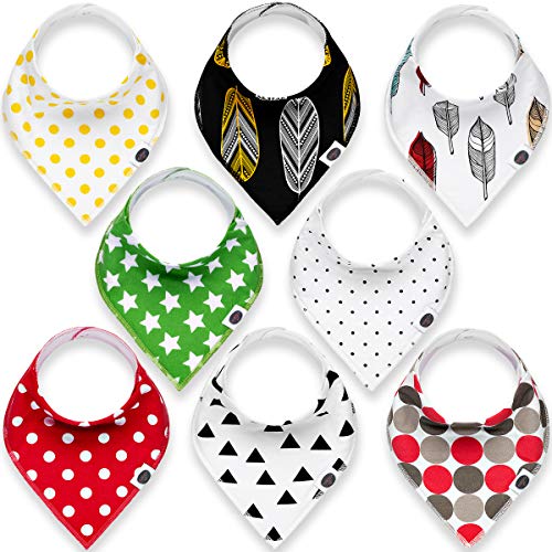 Bavoirs Bandana Bébé, Ensemble de 8 Bavoirs, 100% coton biologique pour garçons et filles