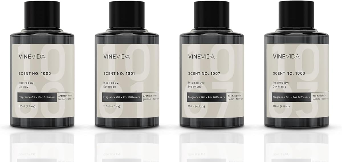 VINEVIDA (Pack of 4) Hotel Fragrance Collection Diffuser Oil - Hotel Scents Diffusers for Home - Cold Air Diffuser Oil - Hotel Scent Essential Oil, Diffuser Scents No. 1000, No.1001, No.1007, No.1003