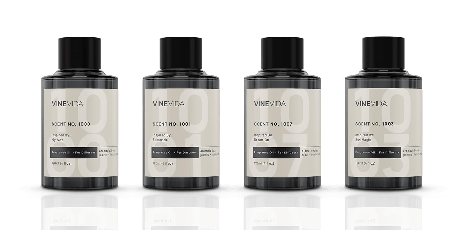 VINEVIDA (Pack of 4) Hotel Fragrance Collection Diffuser Oil - Hotel Scents Diffusers for Home - Cold Air Diffuser Oil - Hotel Scent Essential Oil, Diffuser Scents No. 1000, No.1001, No.1007, No.1003