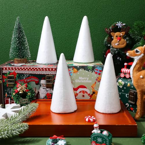 Happyyami Ornament Kegel 12 Schaumkegel Zum Basteln DIY-Schaumbaumkegel Weiße Styroporkegel Schaumkegelturm Kunstbedarf Für Weihnachten Schule Bastelprojekt Cones Partyzubehör
