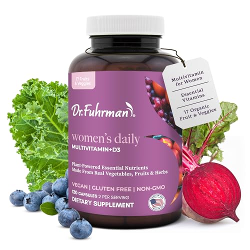Dr. Fuhrman 2 Month Supply Multivitamin for Women + D3 Vitamin for Immune Support | Vegan Formula Womens Multivitamin with B12 & Zinc | Whole Food multivitamin with 17 Fruits & Veggies | Non GMO