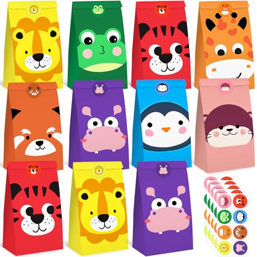 Vgoodall 36Pcs Party Favor Bags, Animal Goodie Bags Paper Gift Bags With Stickers Treat Bags Return Gift Bags For Kids Birthday Party Supplies 4.7 Inch X 3.1 Inch X 8.7 Inch cover