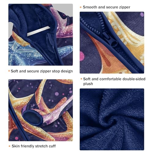 Colorful Starfish Pattern Toddler Fleece Jacket Girl Boys Hooded Fleece Jacket Coat Warm Outwear Zip-up 3-10T3