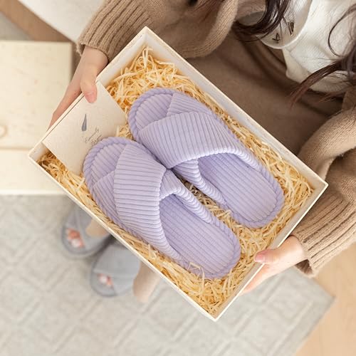 Image of GOEWY Slippers for Women Memory Foam House Bedroom Corduroy Crossbands Open Toe Slides Sandals Shoes Comfy Trendy Gift for womens Anti-Skid sole