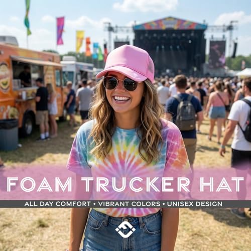 Image of Funky Junque Foam Trucker Hat, Trucker Hats for Women & Men - Blank Adjustable Snapback Mesh Back Baseball Cap