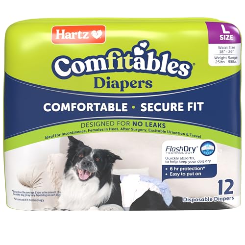 Hartz Comfitables Disposable Dog Diapers Size Large 12 Count Comfortable & Secure Fit Easy to Put On Super Absorbent Male and Female Diaper