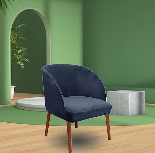 Miniatura 2 de Juego de 2 fundas elásticas de terciopelo azul oscuro para silla, fundas curvas para respaldo con parte inferior elástica, funda suave de lujo para