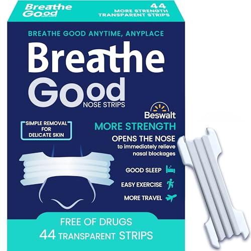 44 Nose Strips | Clear Extra Strenght Nasal Strip for Men and Women Strong Sleeping Aid Sensitive Skin Stop Solution Better Breathe Right Left Passage Good Inflow Rite by Beswalt (BWNSO514)
