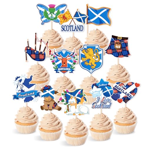 DPKOW 36pcs Scotland Cake Toppers Burns Night Party Decorations, Scottish Flag Cupcake Toppers Burns Night Table Cake Decorations, Scotland Toothpick Cake Decoration Supplies
