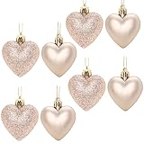 8 x 5cm CHAMPAGNE GOLD Glitter + Matt Heart Shaped Christmas Tree Baubles by Christmas Shop