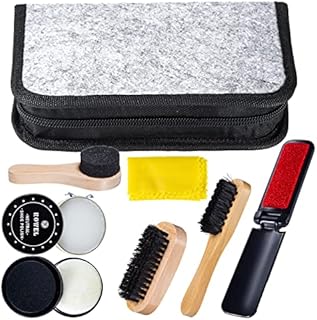 YUET Shoe Polish Kit Cleaning Shine Care Barrel Set For Brown Black Leather With Brush Travel Case Luxury Premium Soft Horsehair Bristle Dauber, Wooden Applicator, Shoehorn, Cloth 8 Piece