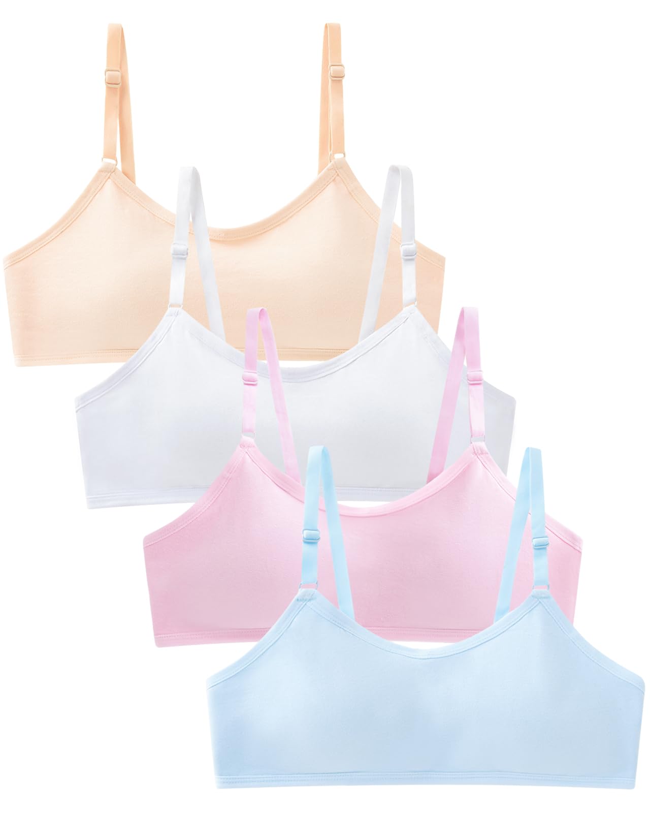 Adorel Teen Mädchen BH Baumwolle Verstellbar mit Polster Bustier 4er-Pack