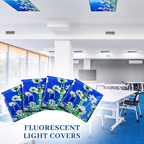 Image of Hortsun 4 Pack 4 x 2 Feet Fluorescent Light Covers, Magnetic Light Filters for Classroom Ceiling, Decorative Lights Shade for Office Home Hospital(Chamomiles)