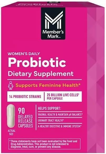 Generic Member’s Women’s Daily Probiotic Capsules, 25 Billion Cells Vegetarian Probiotics for Digestive Health (90 ct.) with Taha Sticker