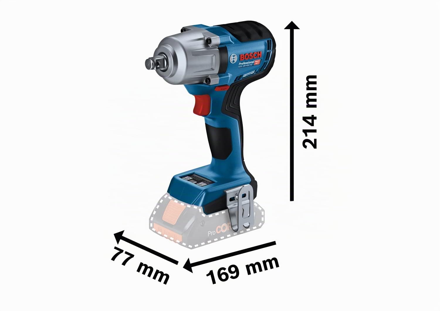 Bosch Professional 18V System Akku Drehschlagschrauber GDS 18V-450 HC (Anziehmoment 450 Nm, Losbrechmoment 800 Nm, ohne Akku/Ladegerät) Battery Powered