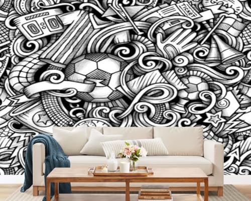 Wall Mural Wallpaper Football Hand Drawn Doodles Seamless Graphics Design Removable Silk Wall Sticker Decor for Living Room Bedroom 69
