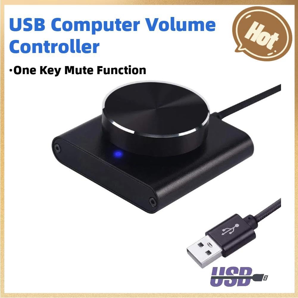 KOCAN USB-volumeregelaar Eén sleutel Mute-volumeregelaar voor computer Laptop Plug and Play PC-luidspreker Audio-regelaar Compatibel met Win 10/8/7/Vista/XP/Mac