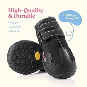 Waterproof Dog Shoes Stylish Designed Shoes for Dogs Dog Boots with Non Slip Rubber Bottom Protects Paw from Hot or Cold Pavement Dog Booties with Reflective Straps for Dogs Safety Puppy Shoes