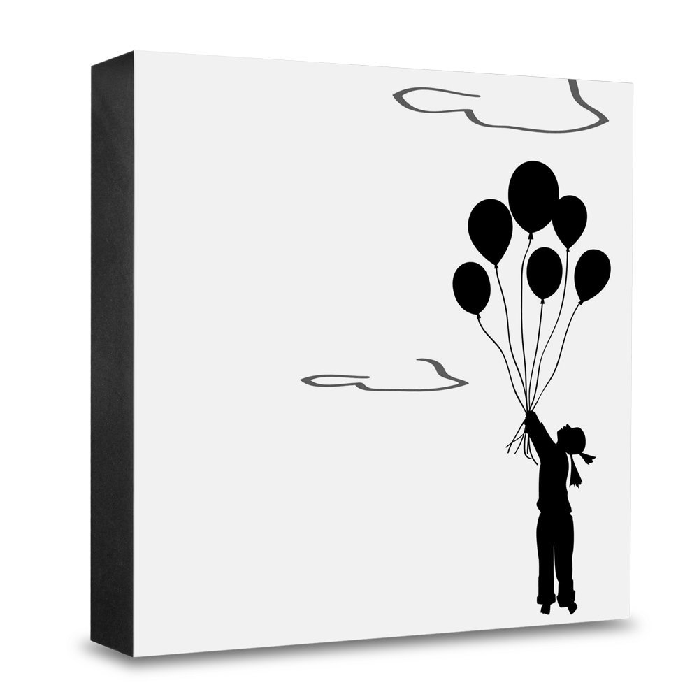 Bloc photo en bois 20x20 cm Silhouettes de ballons pour décoration murale