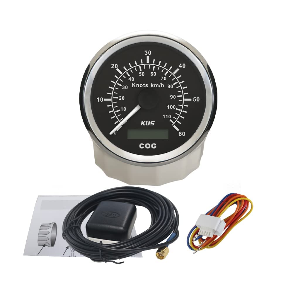 KUS Tachometer, Kilometerzähler, 60 Knots 110 km/h, für Boat Yachts, 85 mm, mit Hintergrundbeleuchtung (schwarz)