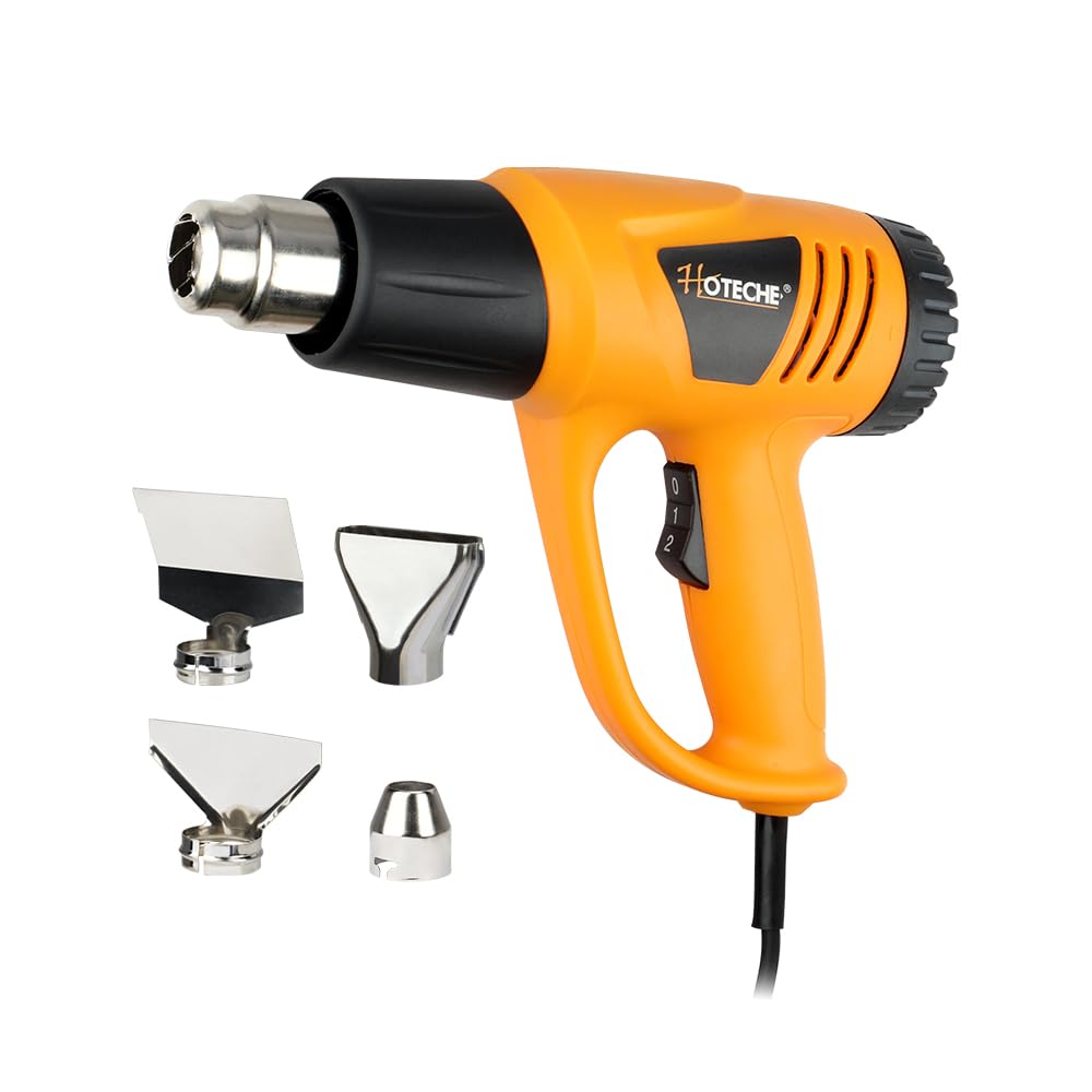 Hoteche Pistola ad aria calda da 2000 W con 4 ugelli, 350 °C e 600 °C, flusso d'aria 480 l/min, isolamento in ceramica, spina VDE, pistola termica per rimozione della vernice, tubo termoretraibile