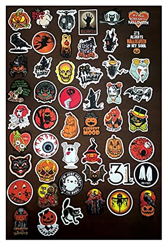 Happy Halloween -1 October 31th Theme Decal Non-Repeating, 50 pcs Fall Octoberfest Skeletons Pumpkins Ghost Black Cats Vinyl Stickers for Hydro flask Water Bottles Laptop Computer Skateboard Car Bumper Waterproof Decals for Kids Adult Teens Girls Boy