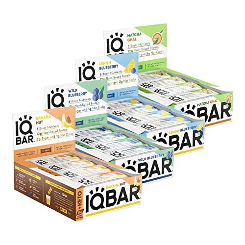 Iqbar Brain And Body Keto Protein Bars - Fruit Lovers Variety & Matcha Chai - 12 Count Energy Bars - Low Carb Protein Bars - High Fiber Vegan Bars Low Sugar Meal Replacement Bars #TOP4