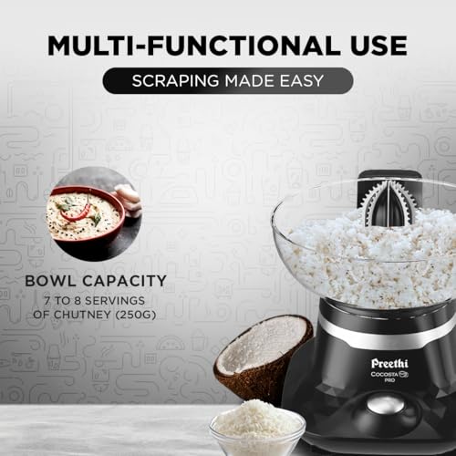 Preethi Cocosta Pro KP002 Coconut Scraper&Citrus Juicer,100% Safe Dual Protection Scraper With Safety Switch&Silicon Cap,Spillage Free Collection Bowl,100 Watts,2Yr Guarantee,Lifelong Free Service 2 51d7Z6 YlPL