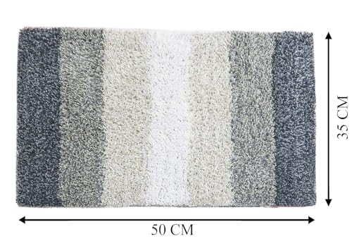 Image of THE HOME TALK Cotton Stripes Bathmats | Water Absorbent Runners | Floor Mats /Rugs for Kitchen, Bathroom | Ultra Soft Mats | Non-Slip | Pack of 2 | 35 x 50 cm | Grey