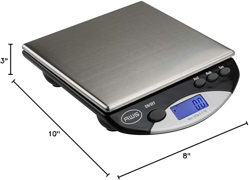 Miniatura 10 de Báscula compacta de banco de acero inoxidable retroiluminada pantalla LCD pies estabilizadores de goma - AMW-500I-BLK - 500G x 0.1G - (negro) -