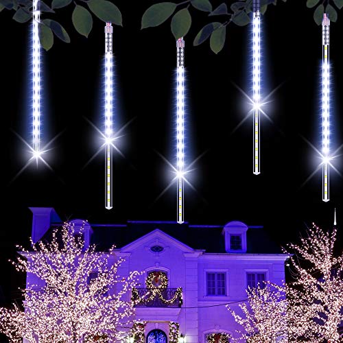 Govee Outdoor Solar Lights 8 Tubes Waterproof Meteor Shower Rain Lights, Falling Rain Drop Christmas Light Cascading Icicle String Lights for Holiday Party Wedding Xmas Tree Decoration