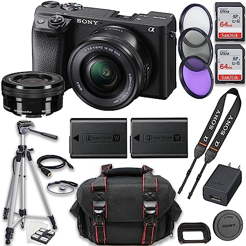 Sony a6400 Mirrorless Camera + Sony E PZ 16-50mm f/3.5-5.6 OSS Lens + 2X 64GB Memory + Case + Tripod & More (20pc Bundle)