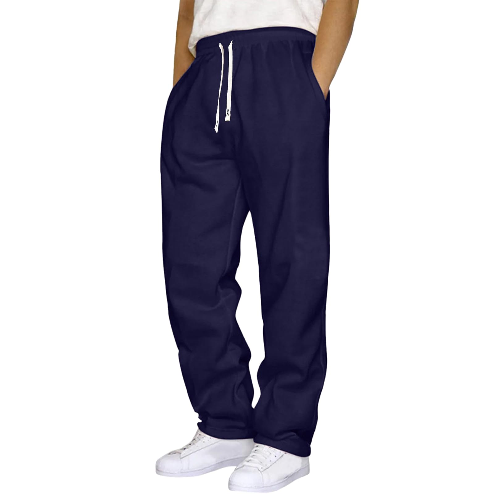 Mens Sweatpants Open Bottom Baggy Fleece Sweat Pants with Pockets Drawstring Elastic Waist Straight Leg Sweatpants