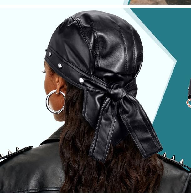 Sombrero de cuero con calavera negro miniatura 3