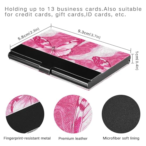 KLL Cute Butterfly Hot Pink Ultra-Thin Business Card Holder case with Leather & Stainless Steel Card case Holder for Business Meeting Use tarjetero para Hombre3
