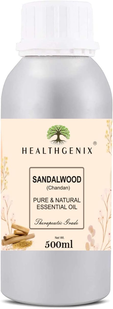 Healthgenix Pure Sandalwood Essential Oil (Chandan Oil) - 500ml | Therapeutic Grade For Flawless Skin, Diffusers, Hair, Soap Making, Lotion, Scents, Linen Spray, Candle Making & Aromatherpay |
