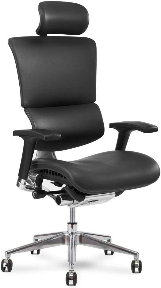 X-Chair X4 High End Executive Chair, Black Leather with Headrest - Ergonomic Office Seat/Dynamic Variable Lumbar Support/Floating Recline/Stunning Aesthetic/Adjustable/Perfect for Office or Boardroom