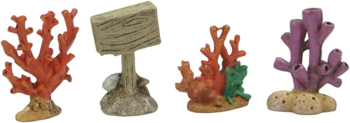 Ebros Whimsical Nautical Underwater Themed Reef Corals No Fishing Sign Small Dollhouse Miniature Figurines Set of 4 DIY Mermaid Fantasy Collection Statue Home Decor for Terrariums Mini Planters