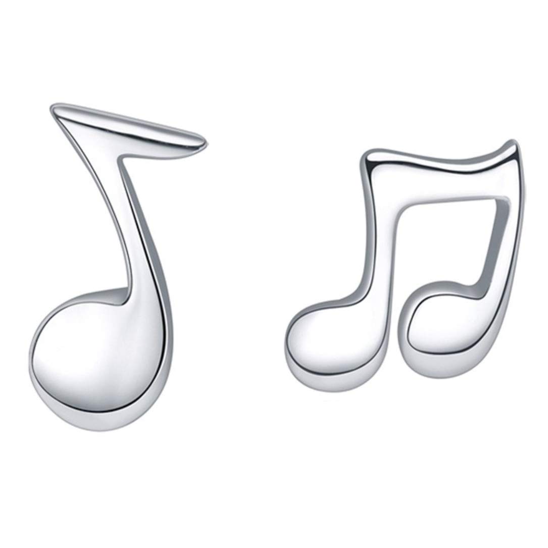 Belons Pendientes de tuerca de plata de ley 925 con diseño de nota musical para mujeres y niñas, Plata de ley, sin piedra