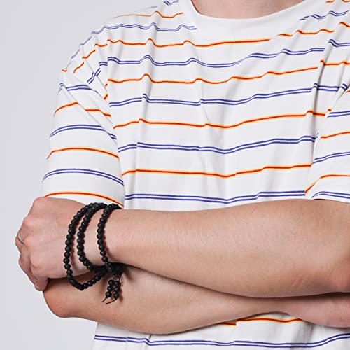 Image of Eigso 6mm 8 mm Natural Mala Beads Wristlets for Women Men 108 Lava Rocks Healing Tibetan Prayer Bracelet Necklace for Man Woman