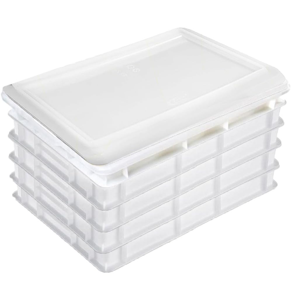 Set 5 Cassette con Coperchio portaimpasti palline Pizza Pane panette 60x40x7 certificata per alimenti VASCHETTA DA FRIGO professionale litri 12 impilabile sovrapponibile PIZZERIA CASEIFICI