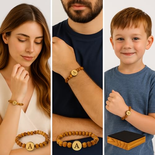 SANAD Personalized Bracelet with Letter A – Handmade Olive Wood Initial Bracelet – Adjustable Unisex Jewelry Gift from the Holy Land – Custom Engraved Charm4
