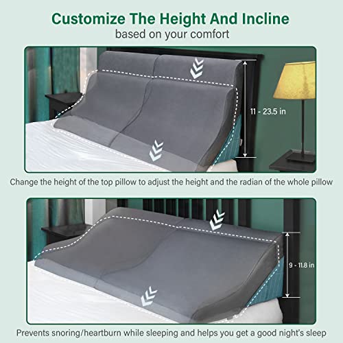 Vekkia Headboard Bed Wedge Pillow Set Foam, Adjustable Bolsters For Body Positioners, Reading Bedrest Throw Pillows With Removable Cover For Back Support, Watching Tv. Grey Queen Size #TOP2