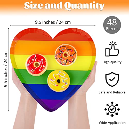 Durony 48 Pieces Rainbow Heart Shaped Paper Plates 9.5 Inch Gay Pride Dessert Plates Disposable Decorative Tableware For Rainbow Parties, Birthday Parties, Weddings And Life Celebrations #TOP1