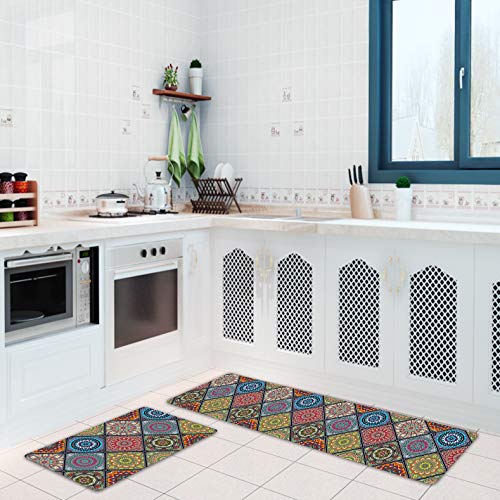 QIYI Floor Comfort Mats 2 Pieces Kitchen Rugs PVC Leather Waterproof Oil Proof Runner Rug Non Skid Standing Mat Set Anti Fatigue Doormat 17