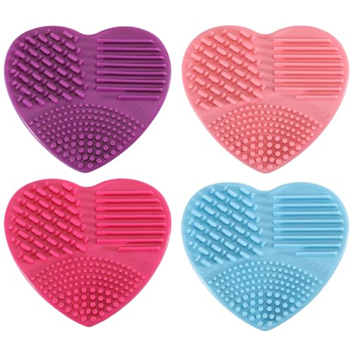 Tampon de nettoyage pour pinceaux de maquillage en silicone rose et bleu Lot de 4